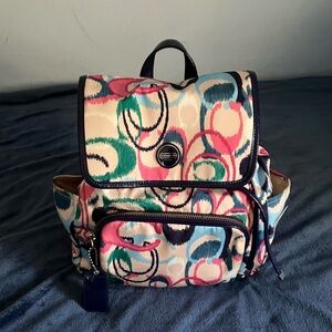 EUC Coach multicolour ikat printed canvas mini backpack purse